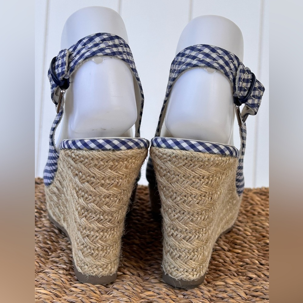 American Eagle Gingham Wedge Espadrille Sandal Blue/White Size‎ 8.5 - Picture 4 of 13